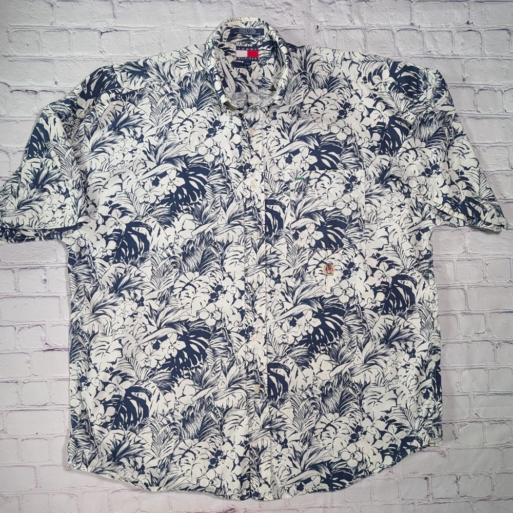 Vintage Tommy Hilfiger Made in Saipan Tropical Floral Hawaiian Shirt Large
